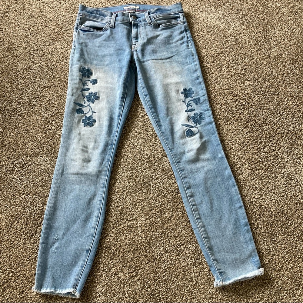 Tommy Hilfiger Womens Denim Floral Embroidery Size 2 Raw Hem Skinny VTG